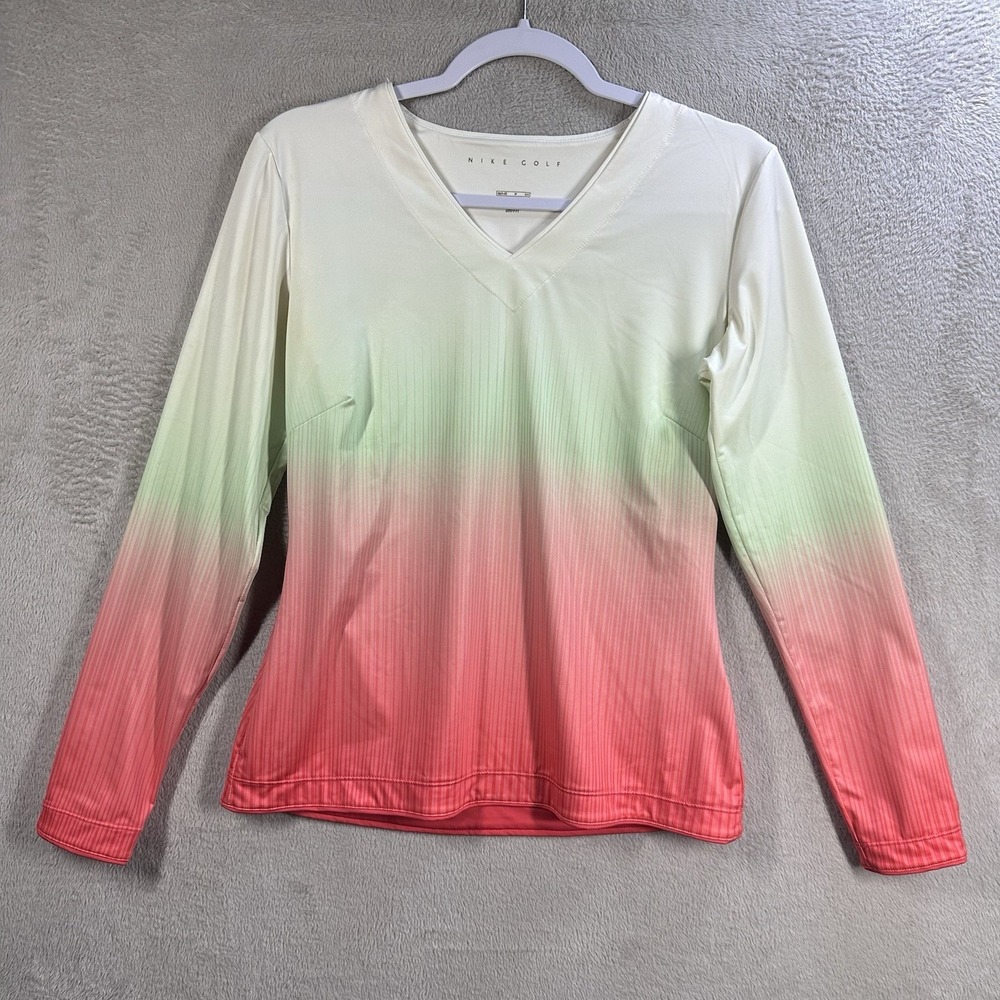 Nike Golf Dri Fit Top Women's S Long Sleeve V-Neck Ombré Stretch Athleisure